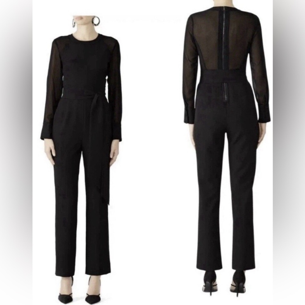 RACHEL Rachel Roy Black Sheer-Sleeve Jumpsuit
